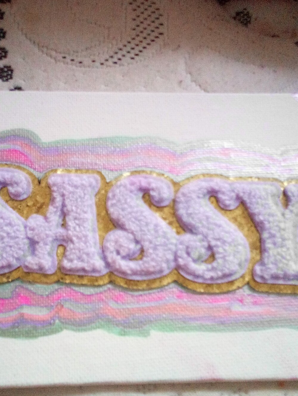 Pastel Lavender 'BASS' Text Ceramic Wall Art by